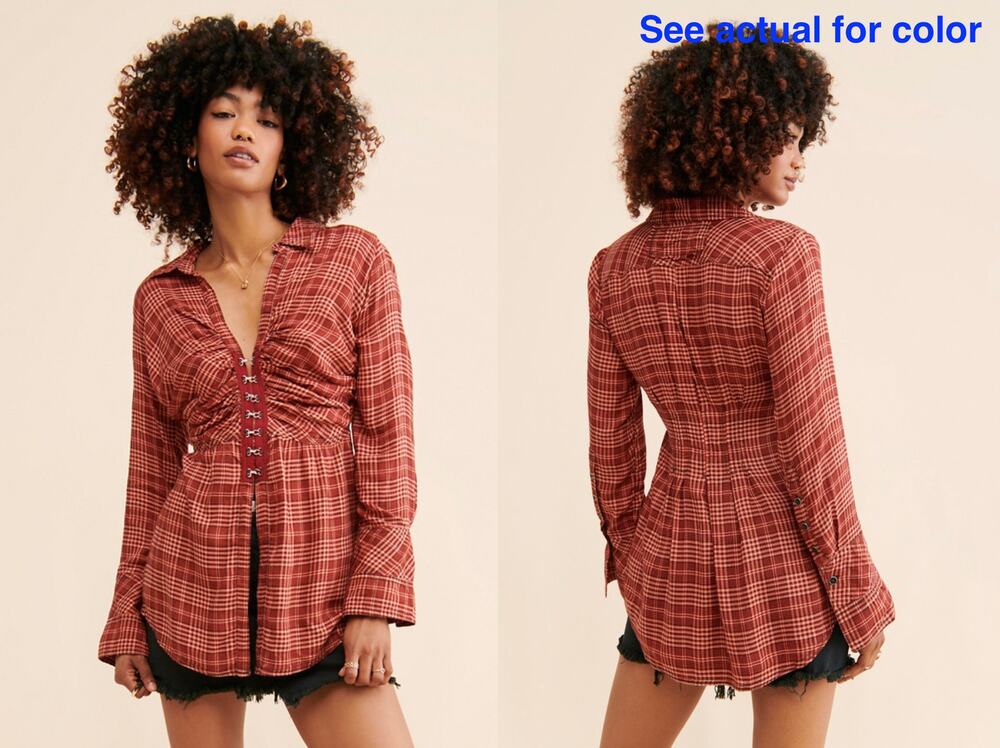 NWOT Free People We The Free Catalynn Top | Brown Plaid | Size M